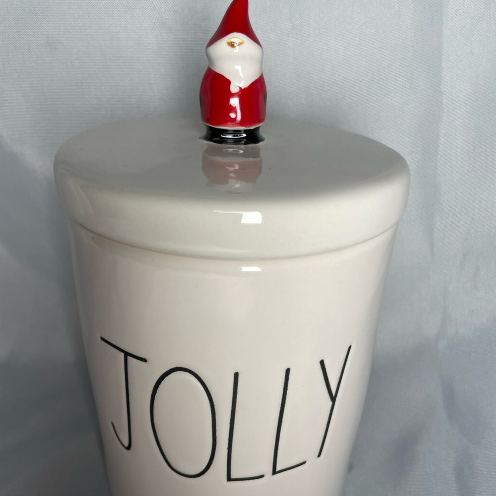 Rae Dunn JOLLY Canister with Gnome Santa Lid Christmas
